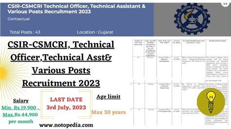 Csir Csmcri Technical Officer Technical Asst Various Posts