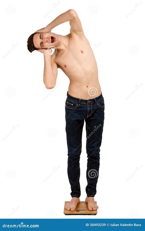 Young Man Scared Of His Weight Stock Image Image 30493239