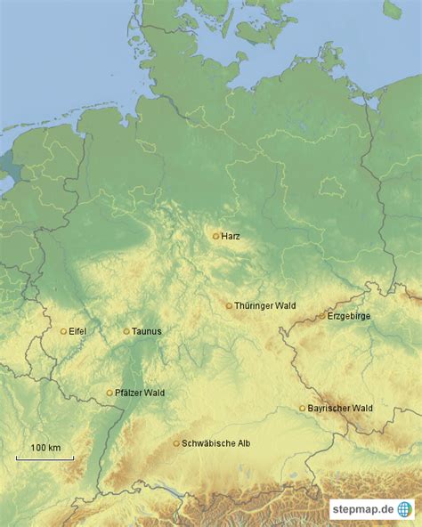 StepMap Wälder und Gebirge Landkarte für Deutschland