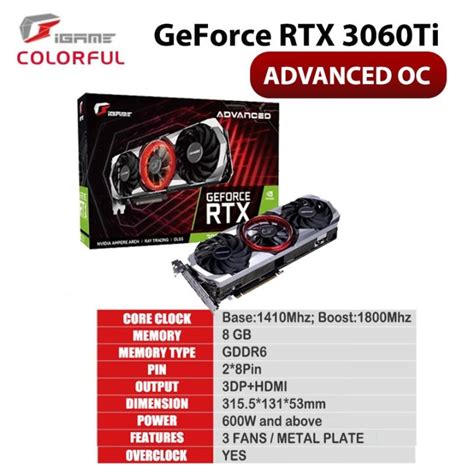 Igame Colorful Geforce 3060ti 3060 Ti Advanced Oc 8gb การ์ดจอ Gpu Nvidia ประกัน 3 ปี Lazada