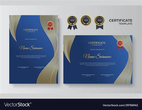 Modern Elegant Blue Gold Certificate Template Vector Image