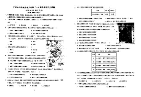 辽宁省盘锦市兴隆台区辽河油田实验中学联考2023 2024学年八年级上学期期中历史试题（扫描版 无答案） 21世纪教育网