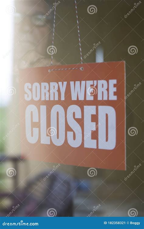 Closed Sign Board Hanging On Door Of Cafe Or Small Store Stock Image