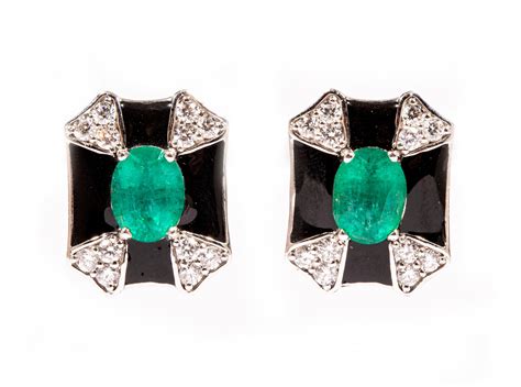 Lot Oscar Friedman Gold Emerald Diamond Earrings