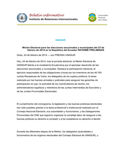 Informe Preliminar De La Misi N Electoral A Ecuador