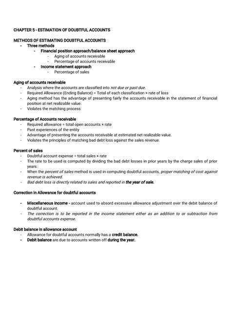 Intacc Estimation Of Doubtful Accounts And Notes Receivable Chapter