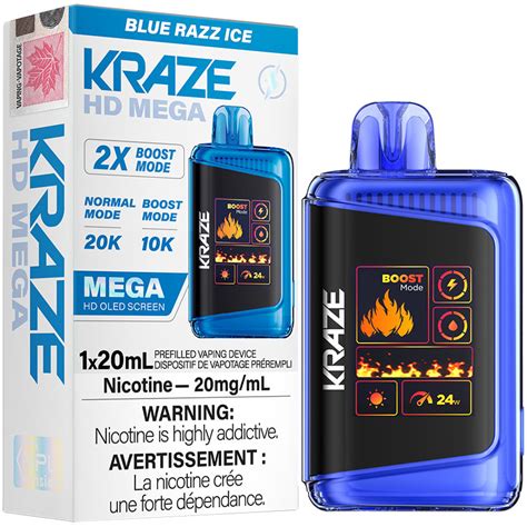 Kraze Hd Mega K Disposable Vape Blue Razz Ice Ml Smoke