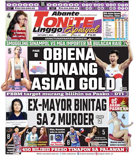 Tonite Front Page Balita Ngayong Oktubre Abante Tonite