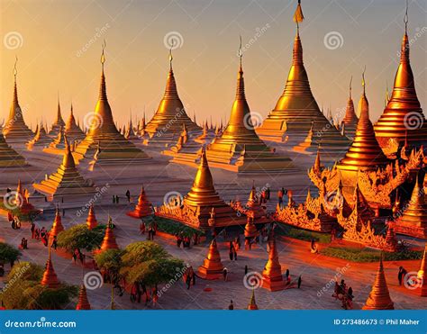 Mandalay Myanmar Architecture Landmarks Skyline Vector Illustration