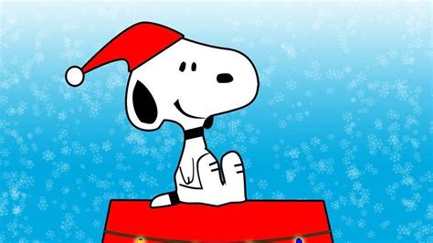 Snoopy With Santa Cap In Blue Snowflake Background Hd Snoopy Christmas