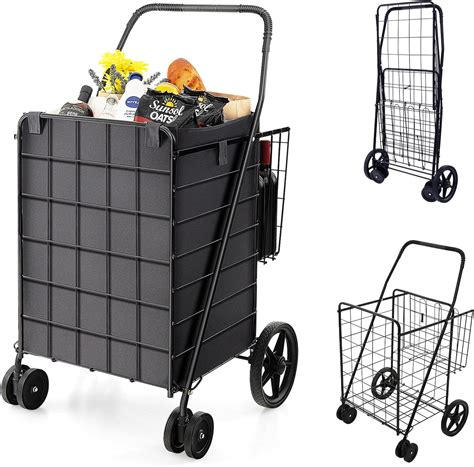 Amazon Goplus Folding Shopping Cart For Groceries Upgraded Jumbo