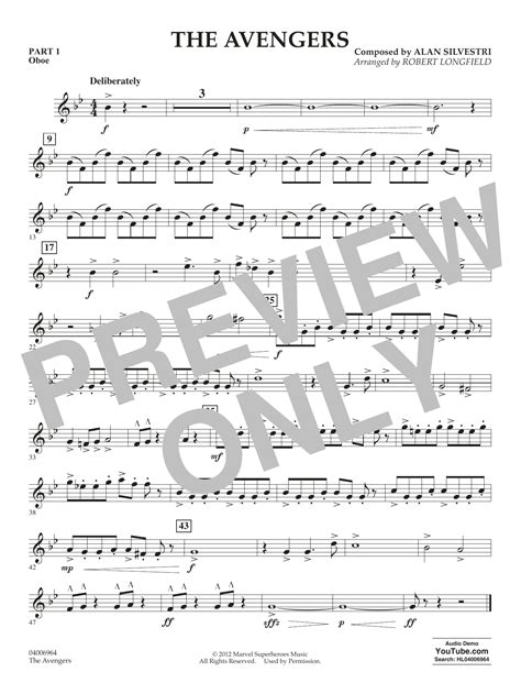 The Avengers Arr Robert Longfield Pt1 Oboe Sheet Music Alan Silvestri Concert Band