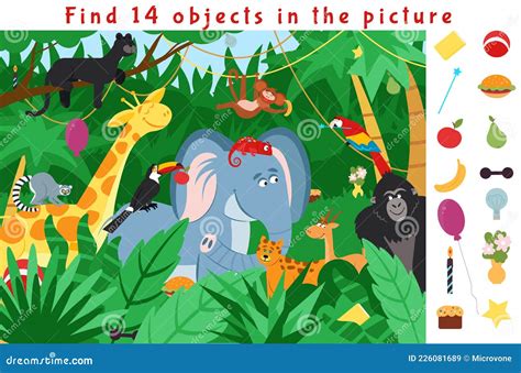 Hidden Object Puzzle Kid Learning Game Find Objects In Jungle Forest