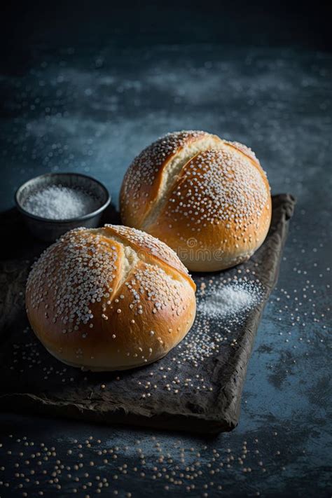 Fresh Homemade Brioche Buns With Sesame Seed Topping Illustration AI