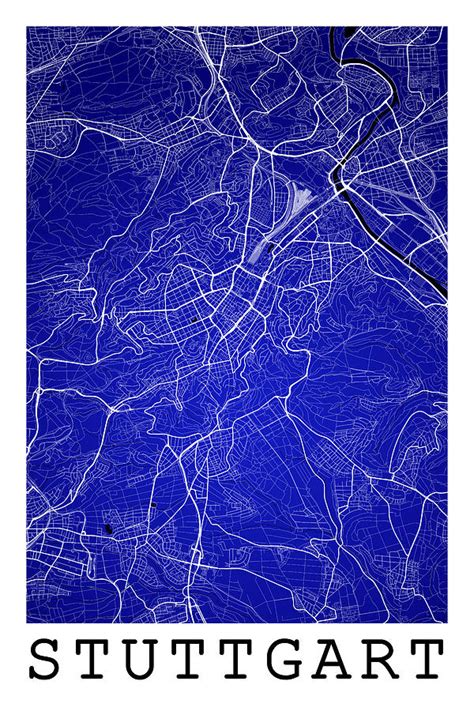 Stuttgart Street Map Stuttgart Germany Road Map Art On Colored