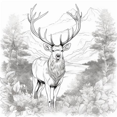 Un Dessin D un Cerf Avec Des Bois Debout Dans Un Champ Ia Générative