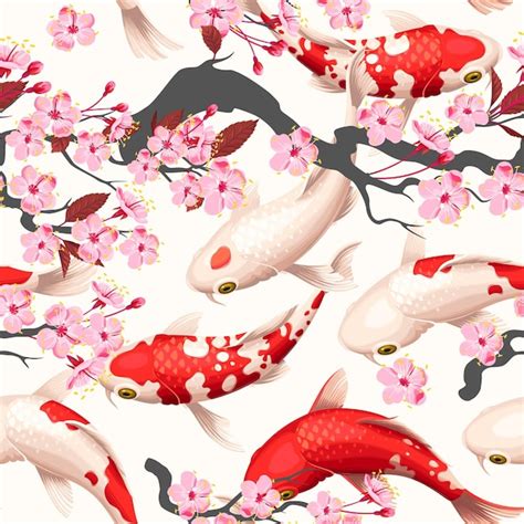 Premium Vector Seamless Vector Pattern With Koi Fish And Sakura