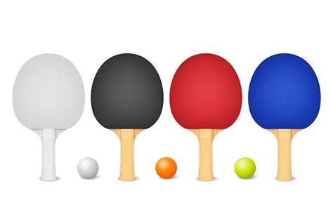 Vector 3d Realista Blanco Negro Rojo Azul Ping Pong Raqueta Y Blanco