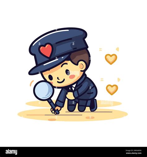 Cute Boy Detective With Magnifying Glass And Hearts Vector