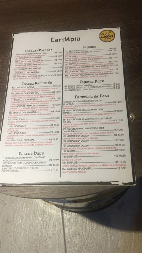 Menu Em Cuscuz Aju E Petiscaria Restaurante Aracaju