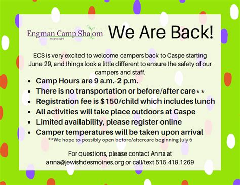 Engman Camp Shalom Is Back Temple B Nai Jeshurun