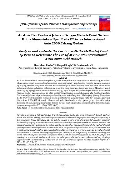 Analisis Dan Evaluasi Jabatan Dengan Metode Point Sistem Untuk