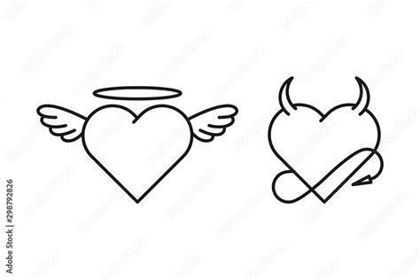 Devil Heart And Angel Heart Icon Outline Thin Line Flat Illustration