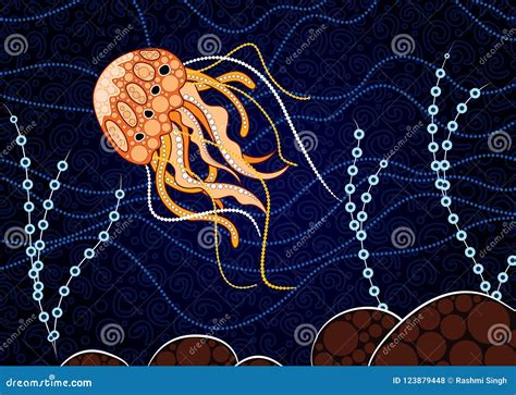 Fondo Aborigen Del Vector Del Arte Que Representa Medusas Ilustración