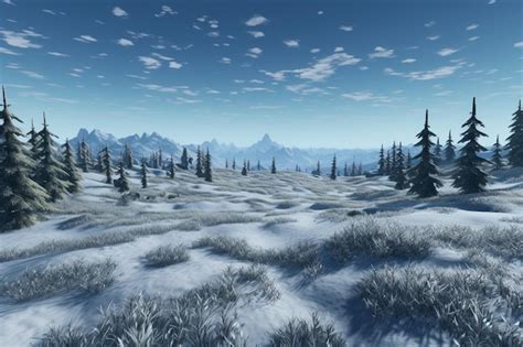 Premium Photo A Field Covered In Snow And A Spruce Forest On The