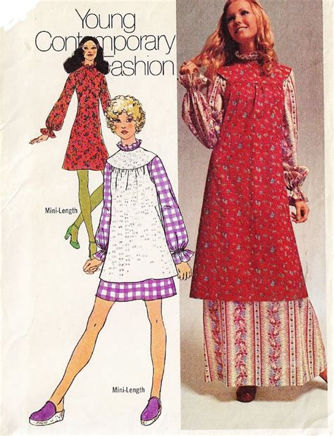 1970s Womens Dress And Smock In Mini Or Maxi Length Simplicity Sewing Pattern 9706 Size 12 Bust