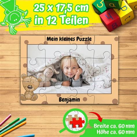 Holzpuzzle mit Foto für Kinder mit Fotorahmen Bär 12 Teile Prin