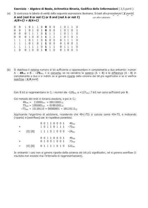 PDF Esercizio Algebra Di Boole Aritmetica Binaria Codifica