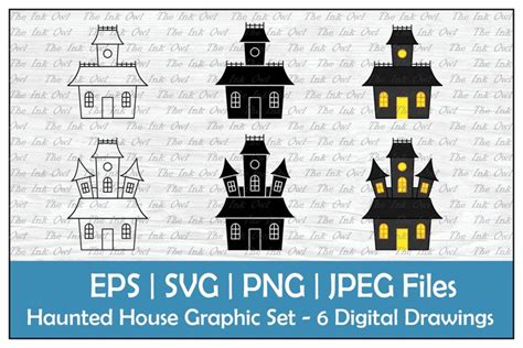 Haunted House Outline Silhouette Color Clipart Set