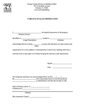 Fillable Online Apps Ocfl Variance Of Slab Certification Apps Ocfl