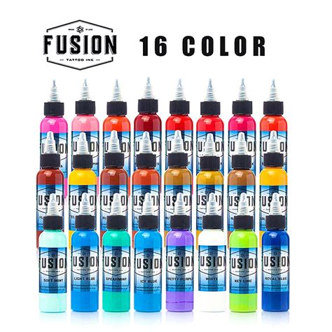 New Fusion 30 Ml Bottle Tattoo Airbrush Ink 16 Colors Pigment Set For