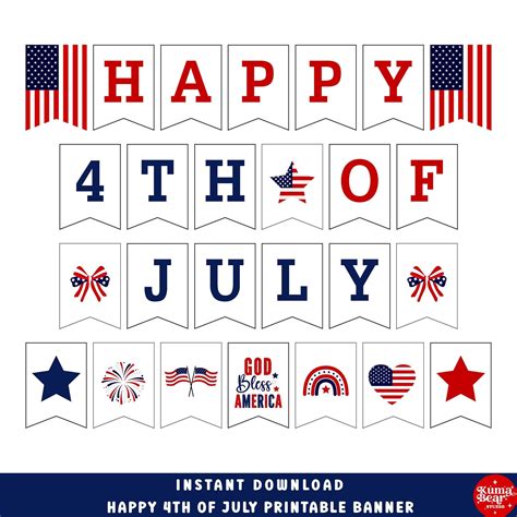 4th Of July Banner Printable Patriotic Printable Bunting Red White Blue Independence Day