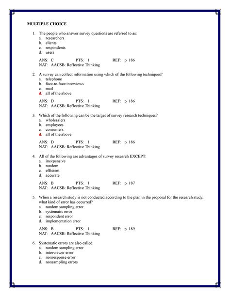 Chapter 9—survey Research An Overview Mcq Multiple Choice The People