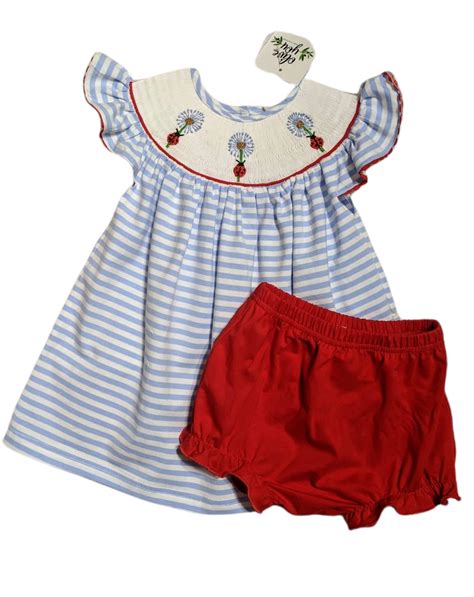 Girls Ladybug Smocked Bloomer Set Olive You Kids Clothing