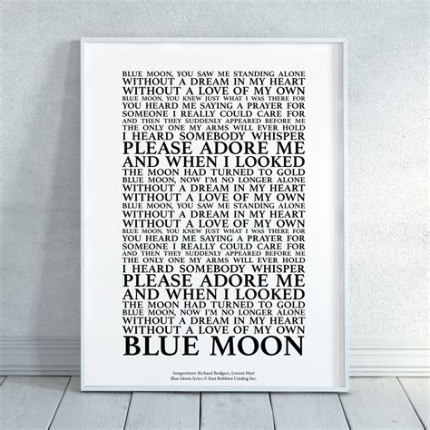 Blue Moon Song Lyrics Print Official Licensed Print Poster Unframed Etsy