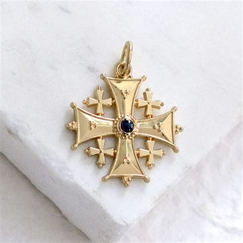 Jerusalem Cross Yellow Gold Sapphire Gallery Byzantium