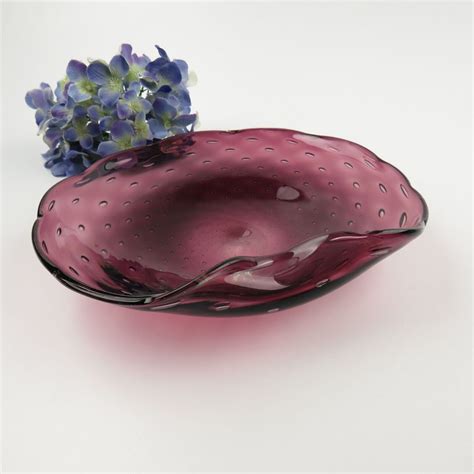 Vintage Murano Amethyst Purple Art Glass Bowl Dish Bullicante