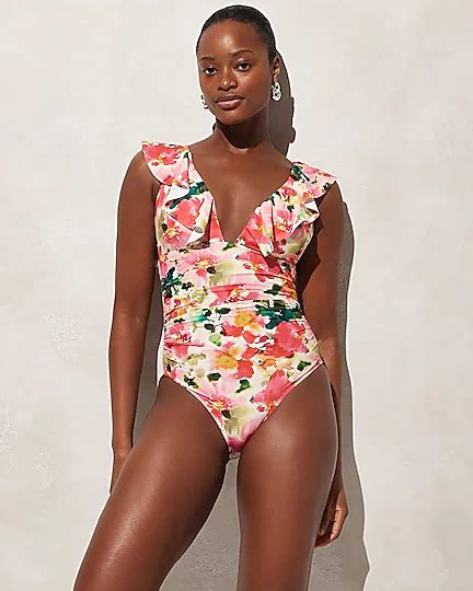 J Crew Ruched Ruffle One Piece Swimsuit In Floral For Women