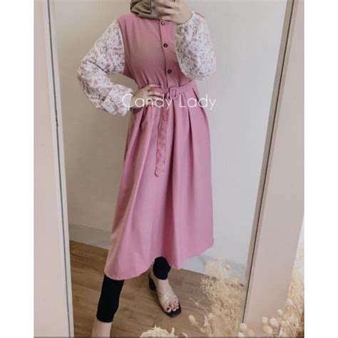 Jual COD Long Tunik Shakila Korea Original Midi Dress Korea Brukat