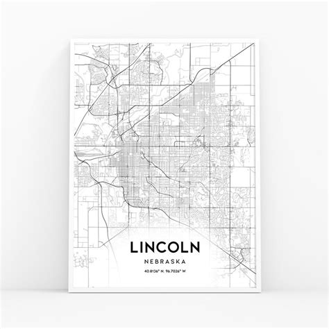 Lincoln Map Print Nebraska Ne Usa Map Art Poster City Street Etsy