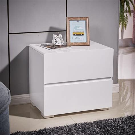 High Gloss White Bedside Table Nightstand With 2 Drawers Buy Bedside Tables 710288