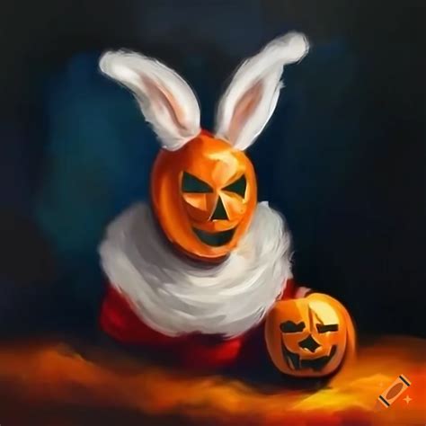 Funny Halloween Jack O Lantern With Santa Suit And Bunny Ears On Craiyon