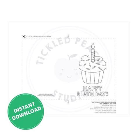 Printable Happy Birthday Coloring Card Cupcake Birthday Card Birthday