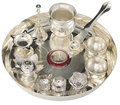 Buy Nobility Silver Plated Pooja Thali Set Inch With Plate Kalash