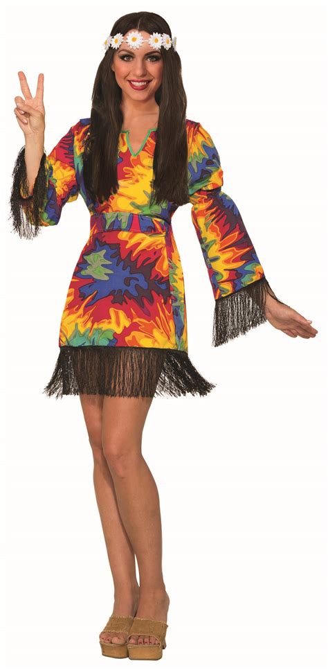 Womens Hippie Tie Dye Costume Fancy Dress Fringes Adult One Size 1416 721773826528 Ebay