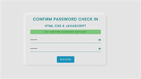 Confirm Password Check In Html Css And Javascript Youtube